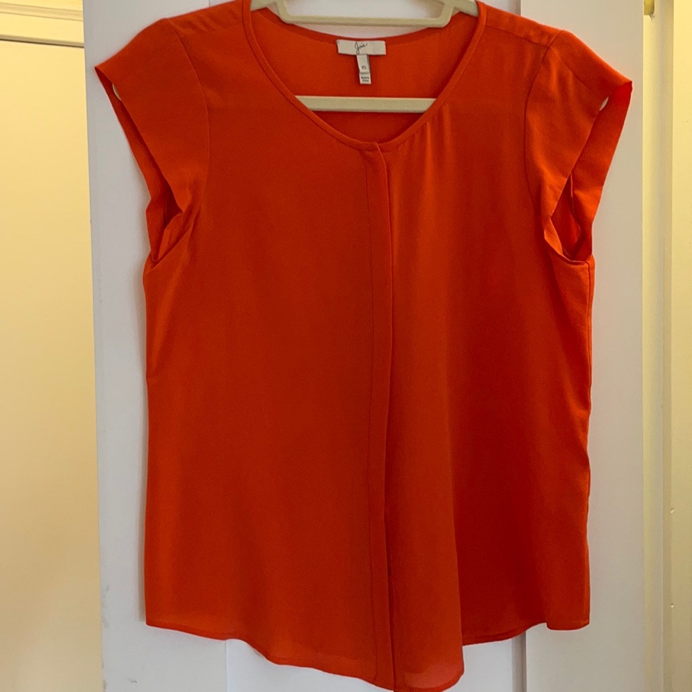 Joie Diamanté Cap Sleeve Silk Button Down blouse in Tangerine Sz XS